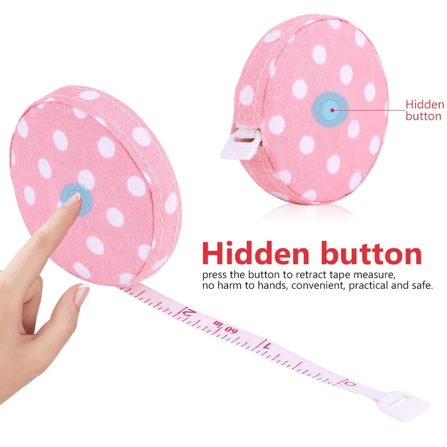 متر نواری جمع شونده 150 سانتی متری / 60 اینچی، متر نواری نرم بدنه، متر خیاطی دو مقیاسی برای پارچه بافی (پایه گل رز خال سفید)