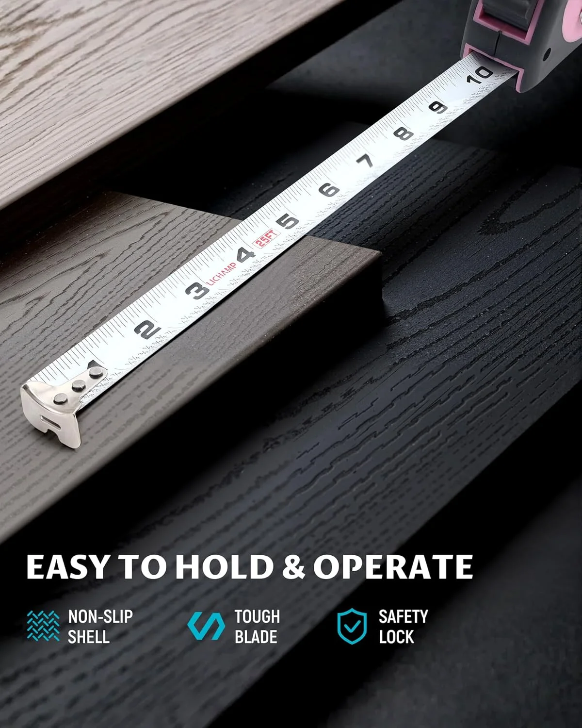 مجموعه 4 عددی متر نواری صورتی Lichamp، مجموعه متر نواری شامل متر نواری نرم، 3 متر در 1.5 سانتی متر، 4.8 متر در 1.9 سانتی متر، 7.6 متر در 2.5 سانتی متر، 04MXPK