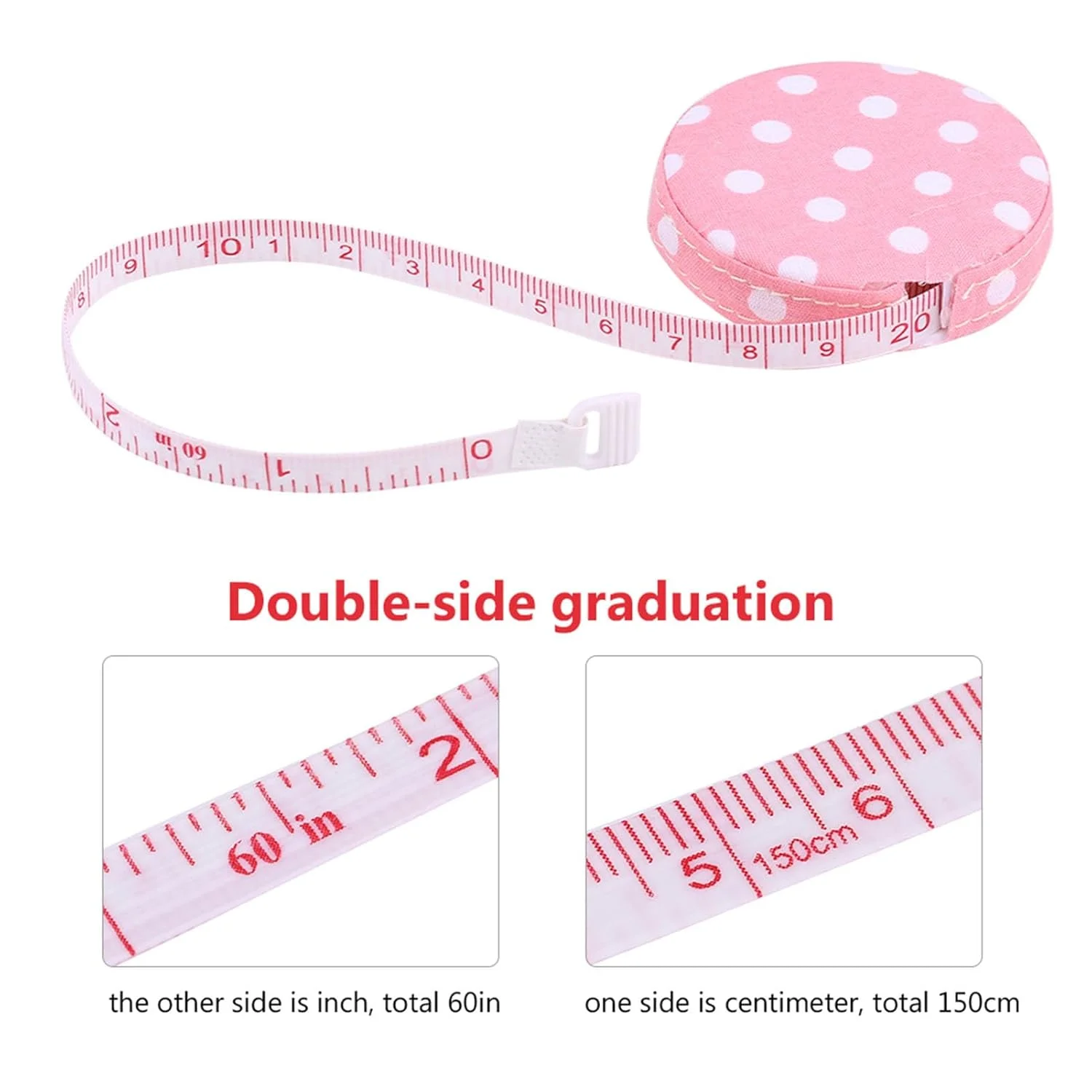 متر نواری جمع شونده 150 سانتی متری / 60 اینچی، متر نواری نرم بدنه، متر خیاطی دو مقیاسی برای پارچه بافی (پایه گل رز خال سفید)