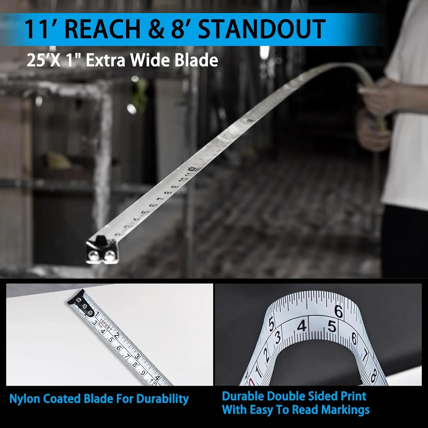 متر لیزری 2 در 1 HERZO، ابزار اندازه گیری لیزری 40 متری و متر دستی 5 متری با قلاب متحرک، فیثاغورس، مساحت، حجم، واحدهای اندازه گیری مختلف - غیر دیجیتال