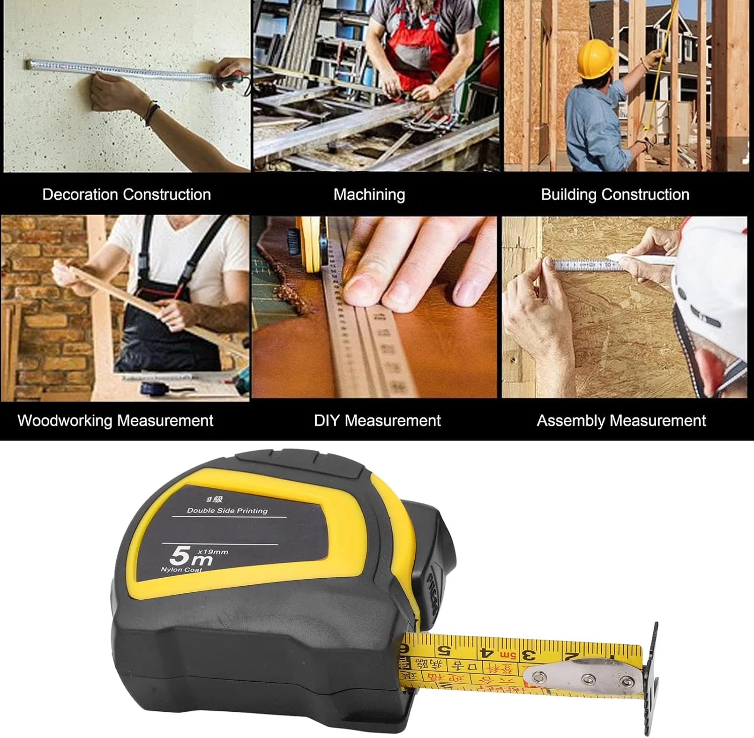 متر نواری سوراندی 5 متری، متر اندازه گیری اینچی و متریک برای ساخت و ساز، خط کش جیبی با روکش محافظ لاستیکی برای نقشه برداران، مهندسان، برقکاران، صنایع