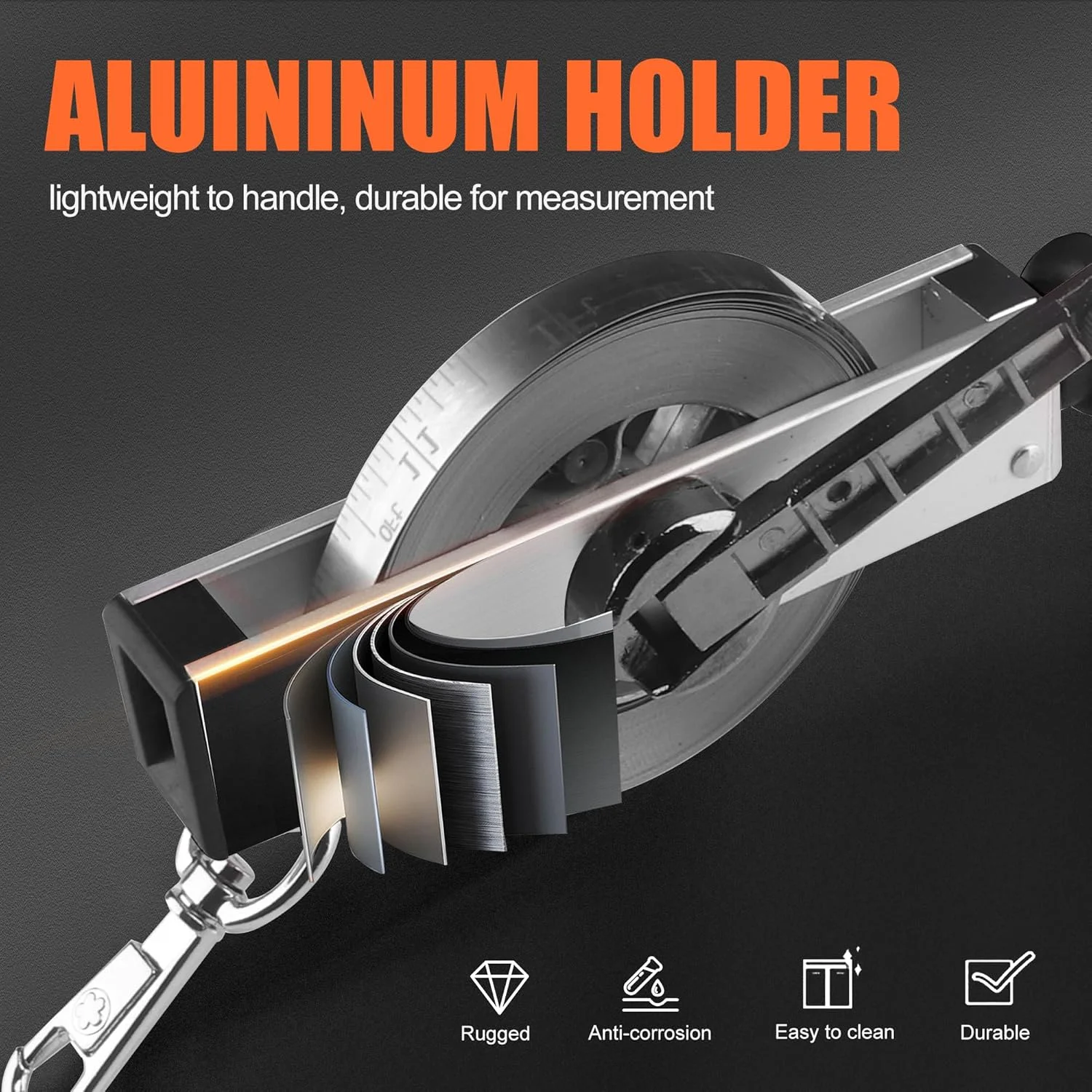 نوار اندازه گیری روغن، نوارهای اندازه گیری مخزن روغن ضد انفجار، نوار اندازه گیری فولادی ضد زنگ با دسته مشکی (15 متر / 49 فوت)