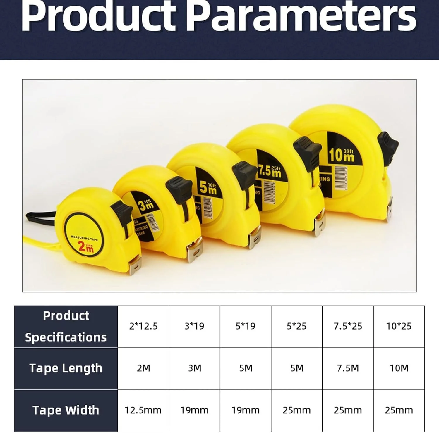 نوار اندازه گیری UGFVGYTG، متر نواری فولادی، ابزار اندازه گیری فاصله، متر فلزی