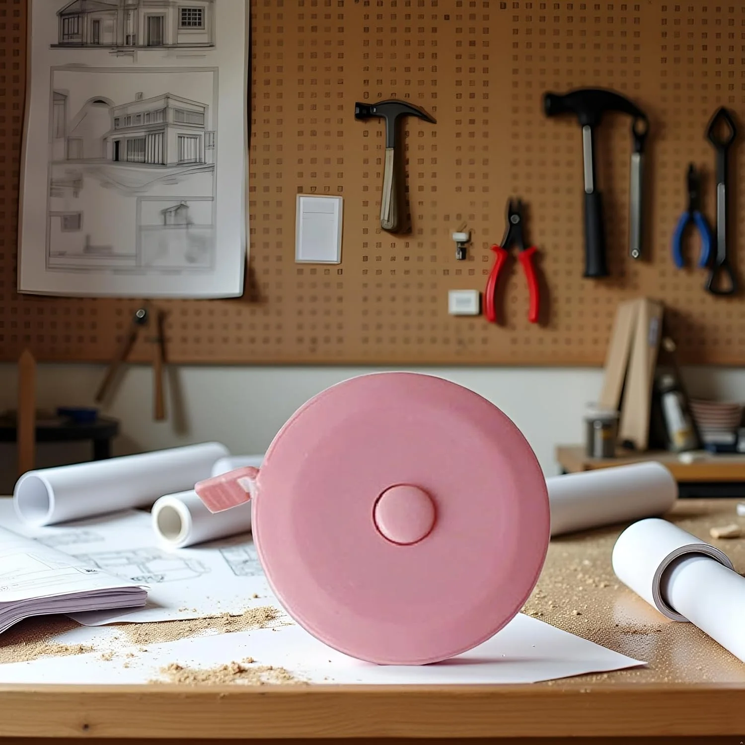 متر نواری صورتی 150 سانتی متری / 60 اینچی قابل حمل جمع شونده، ابزار اندازه گیری و طرح بندی