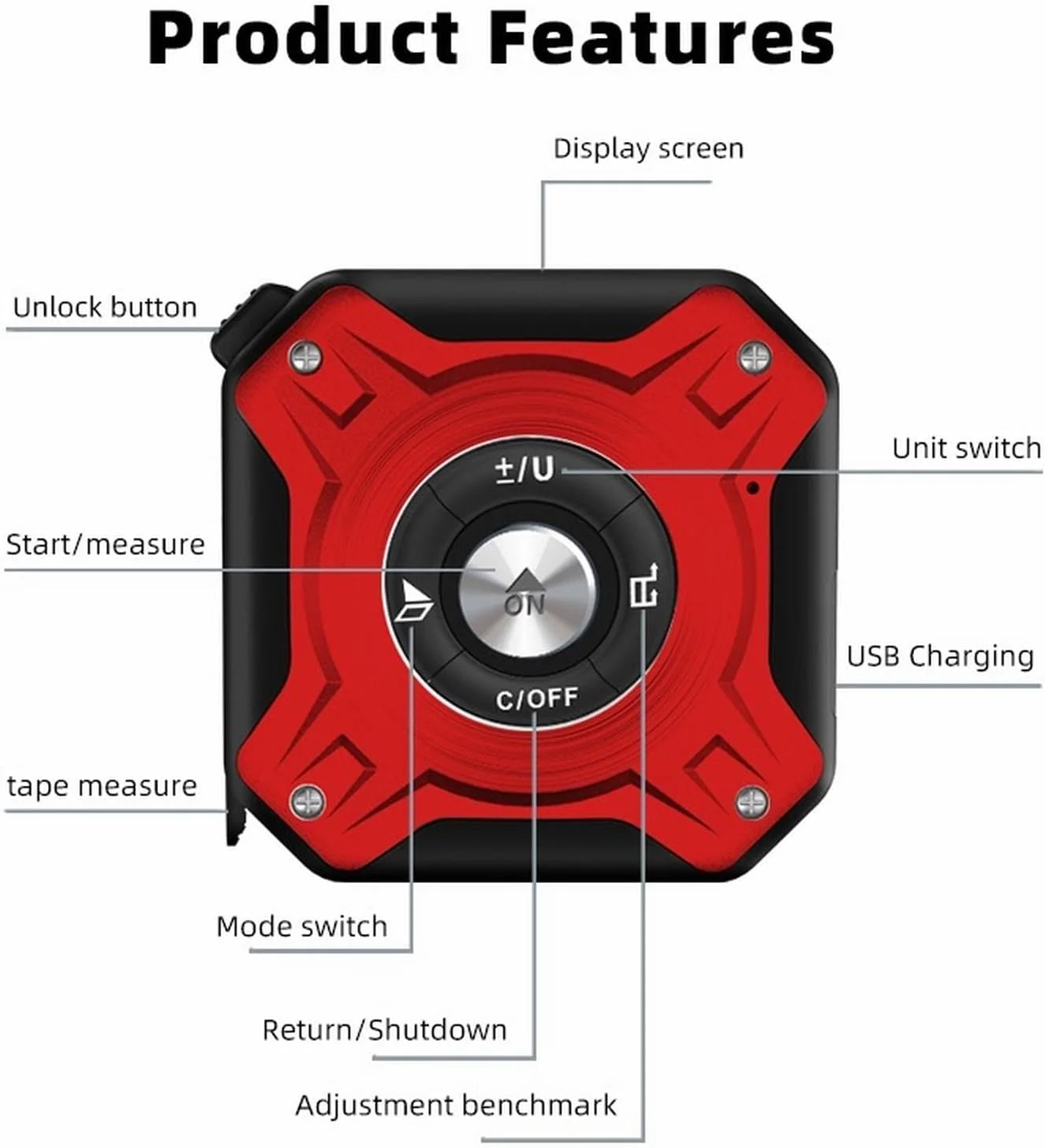 TEDNIDS Tape measure USB شريط قابل لإعادة الشحن يقيس شريط العرض الرقمي مع شريط القياس ليزر سلك لفة