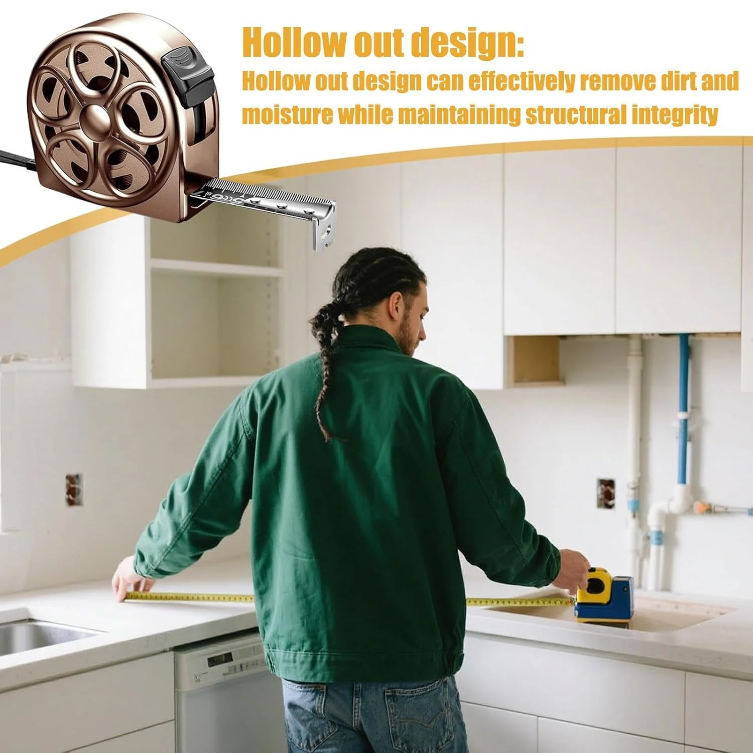 متر نواری ضد آب - متر فلزی جمع شونده ضد آب - ابزار اندازه گیری دستی و مقاوم در برابر افتادن برای ساخت و ساز، صنعت و نجاری