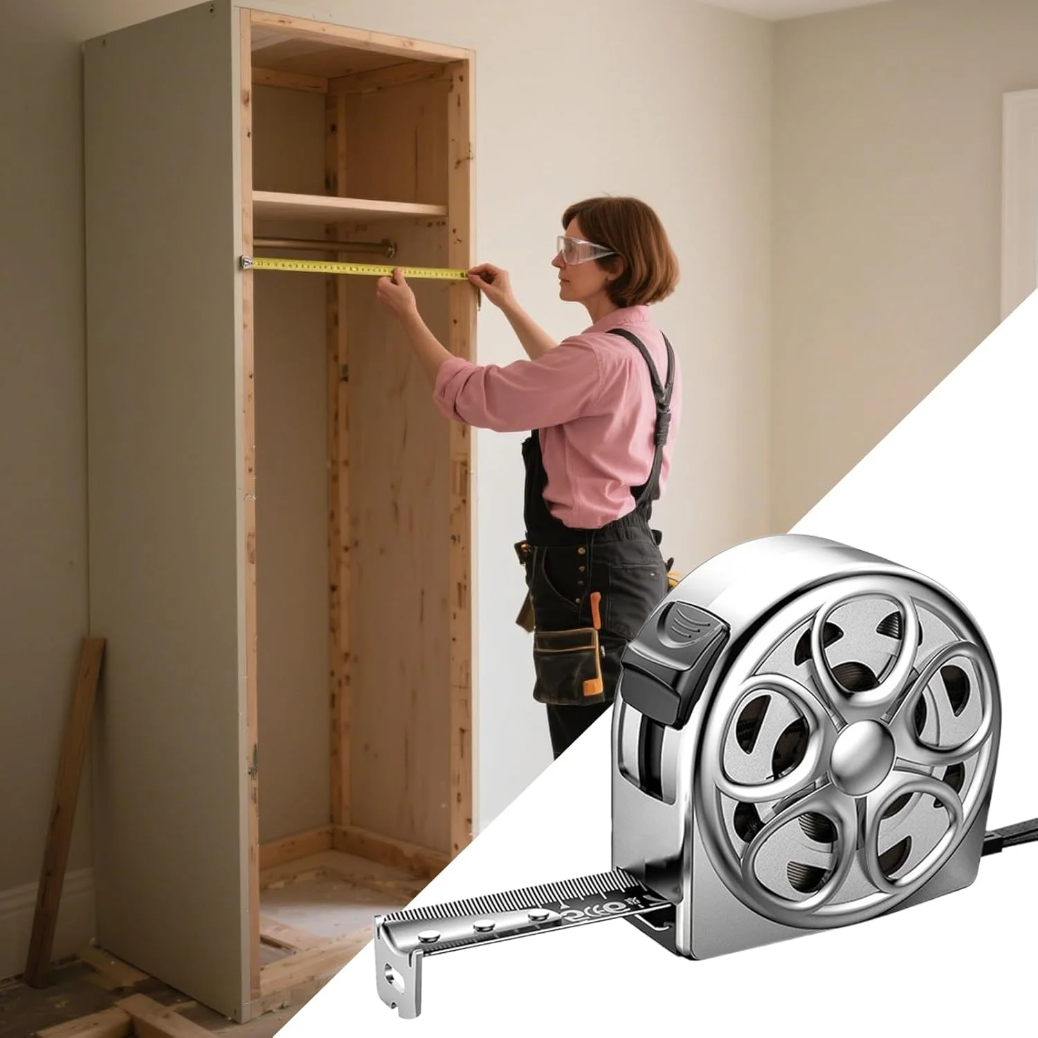 متر نواری استیل ضد زنگ | خط کش اندازه گیری قفل فوری با طراحی توخالی، خط کش دستی خانگی ضد افتادن برای مسیرها، نجاری، مهندسی فضای باز، صنعتی