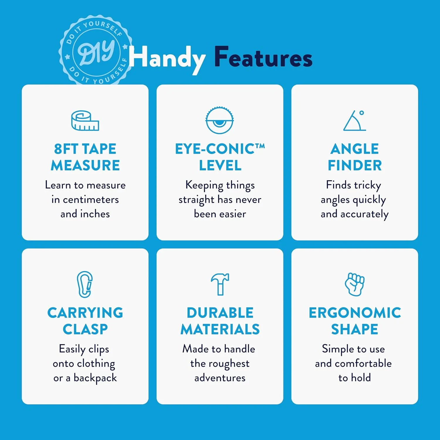 متر نواری 2.4 متری طرح حیوانات Handy Famm برای کودکان، تراز و زاویه یاب، متر نواری آموزشی سرگرم کننده برای کودکان، متر نواری کوچک برای یادگیری مهارت های اولیه ریاضی، 5 سال به بالا، پرنده آبی