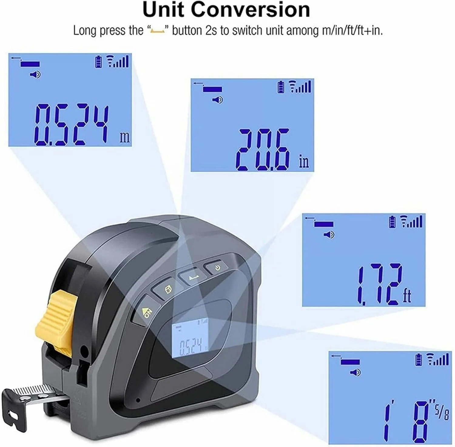 متر نواری 2 در 1، اندازه گیری نوار 16 فوت، صفحه نمایش دیجیتال LCD، قلاب مغناطیسی قابل جابجایی، مناسب برای دکوراسیون منزل و غیره