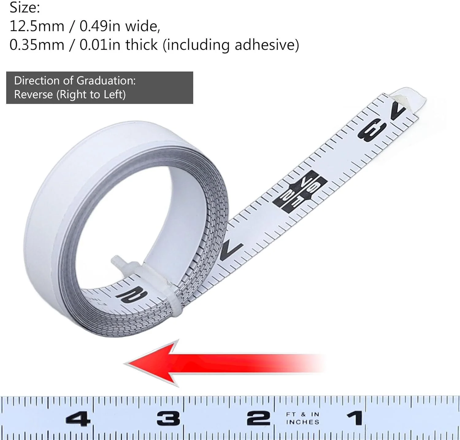 نوار اندازه گیری خود چسبنده Fafeicy فولاد کربنی با مقیاس اینچی معکوس راست به چپ برای میز کار، اره میزی و میز طراحی