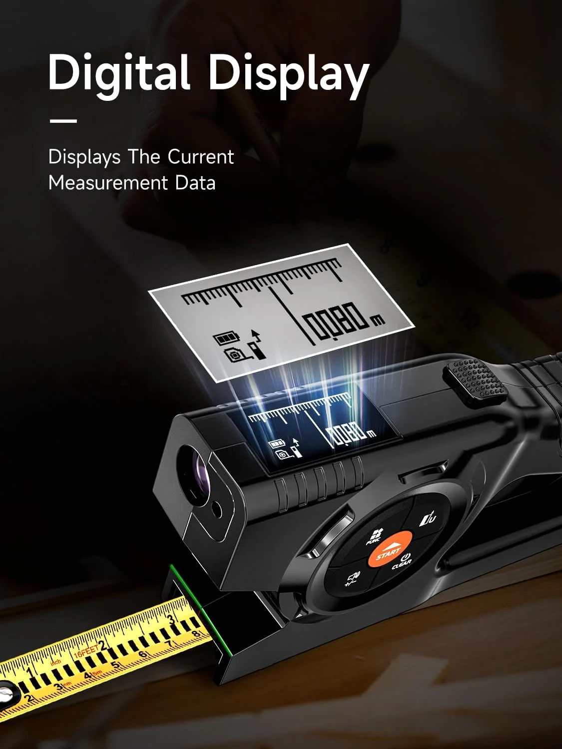 متر نواری دیجیتال 3 در 1، ابزار اندازه گیری لیزری 59 متری و متر نواری قفل خودکار با نمایشگر دیجیتال فوری و امتداد لیزر سبز، لیست اندازه گیری با حافظه