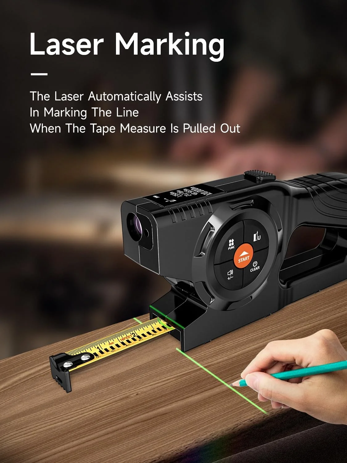 متر نواری دیجیتال 3 در 1، ابزار اندازه گیری لیزری 59 متری و متر نواری قفل خودکار با نمایشگر دیجیتال فوری و امتداد لیزر سبز، لیست اندازه گیری با حافظه