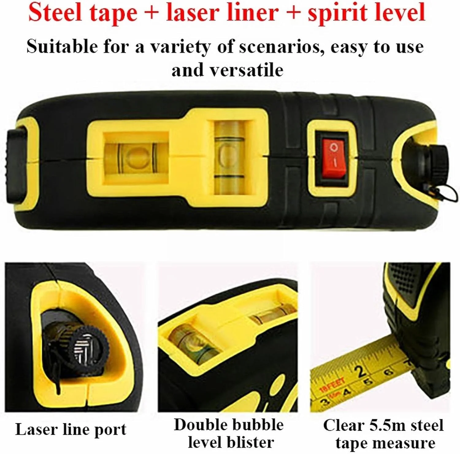 متر نواری، خط لیزری مادون قرمز، چند منظوره، افقی، عمودی، نوار اندازه گیری، ابزار اندازه گیری تشخیصی