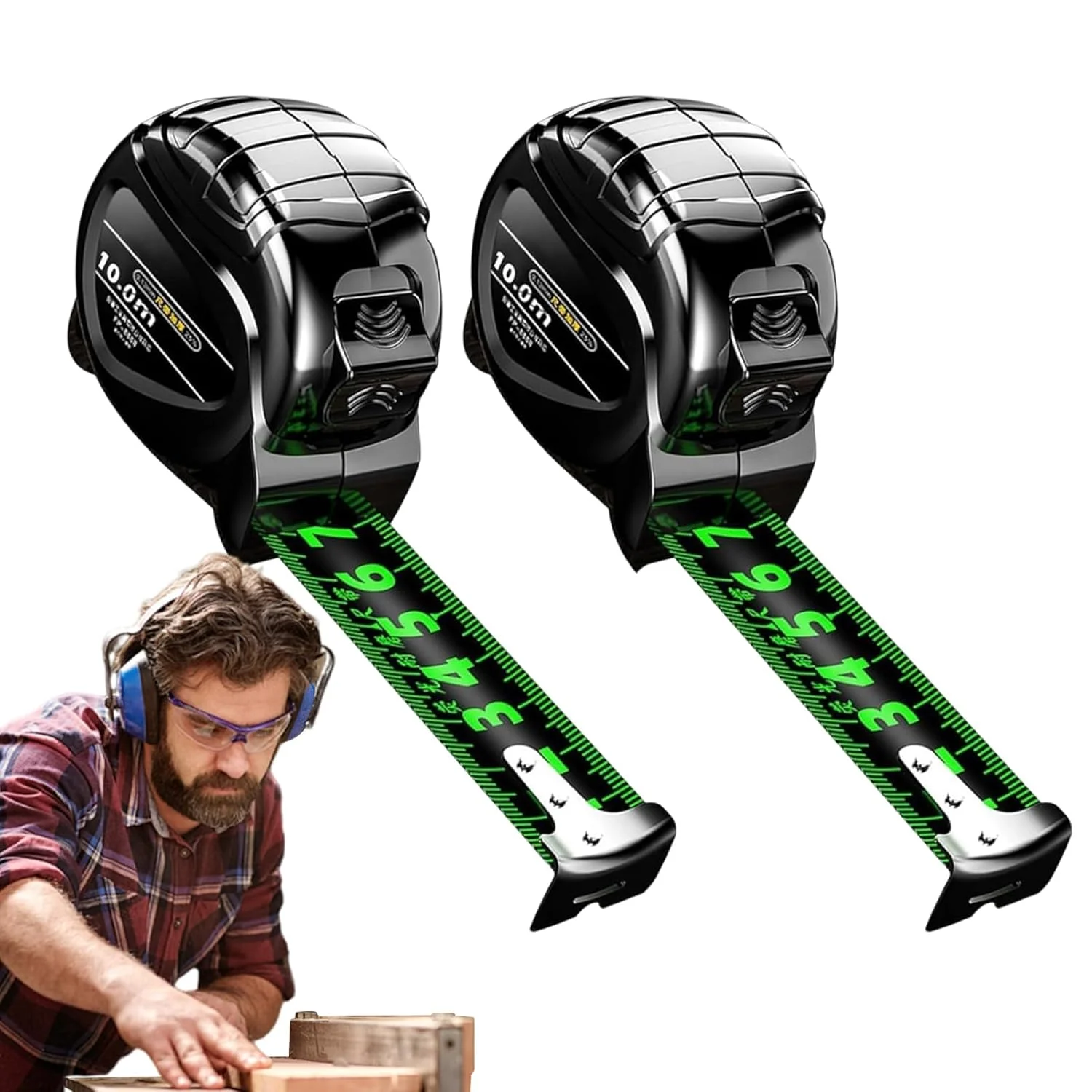 متر نواری | متر نواری 10 متری با مقیاس دو طرفه، ابزار نجاری فلورسنت قابل حمل با مقیاس دو طرفه برای ساخت و ساز روزانه و کشاورزی