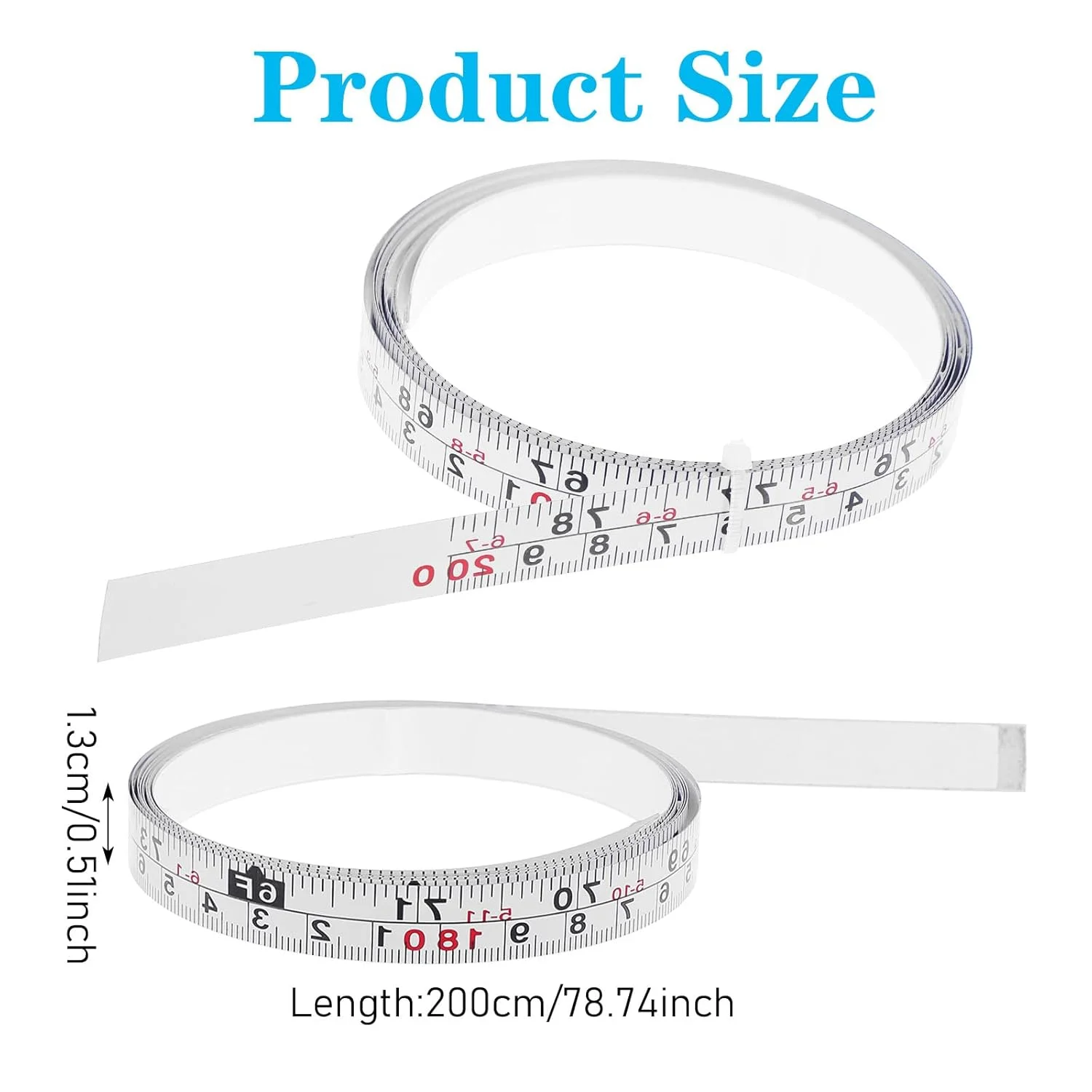 2 بسته نوار اندازه گیری خود چسب، نوار اندازه گیری چسبی 200 سانتی متر/78 اینچ، نوارهای اندازه گیری مقیاس امپریال و متریک با پشت چسب دار برای اره کاری نجاری و میز طراحی