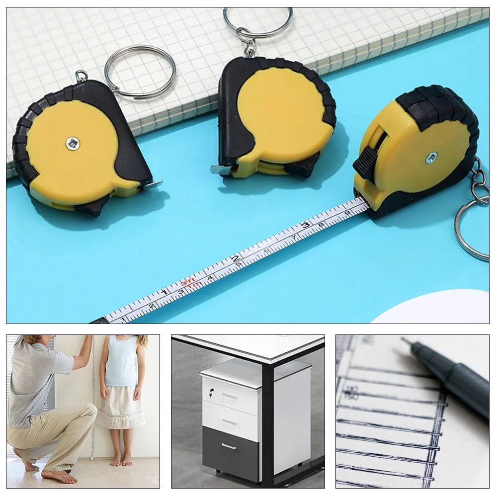 متر نواری مینی، خط کش اندازه گیری جمع شونده قابل حمل، متر نواری جاکلیدی با مقیاس های دوگانه متریک و اینچی، متر کوچک جیبی برای DIY، کاردستی، خیاطی، پروژه های ساختمانی، 4 عدد