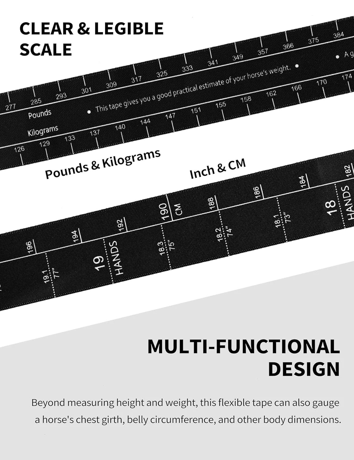 متر اندازه گیری وزن اسب هریسون هاوارد، اندازه گیری دقیق قد و وزن اسب، قابل حمل، طول 2 متر - مشکی (3 عددی)