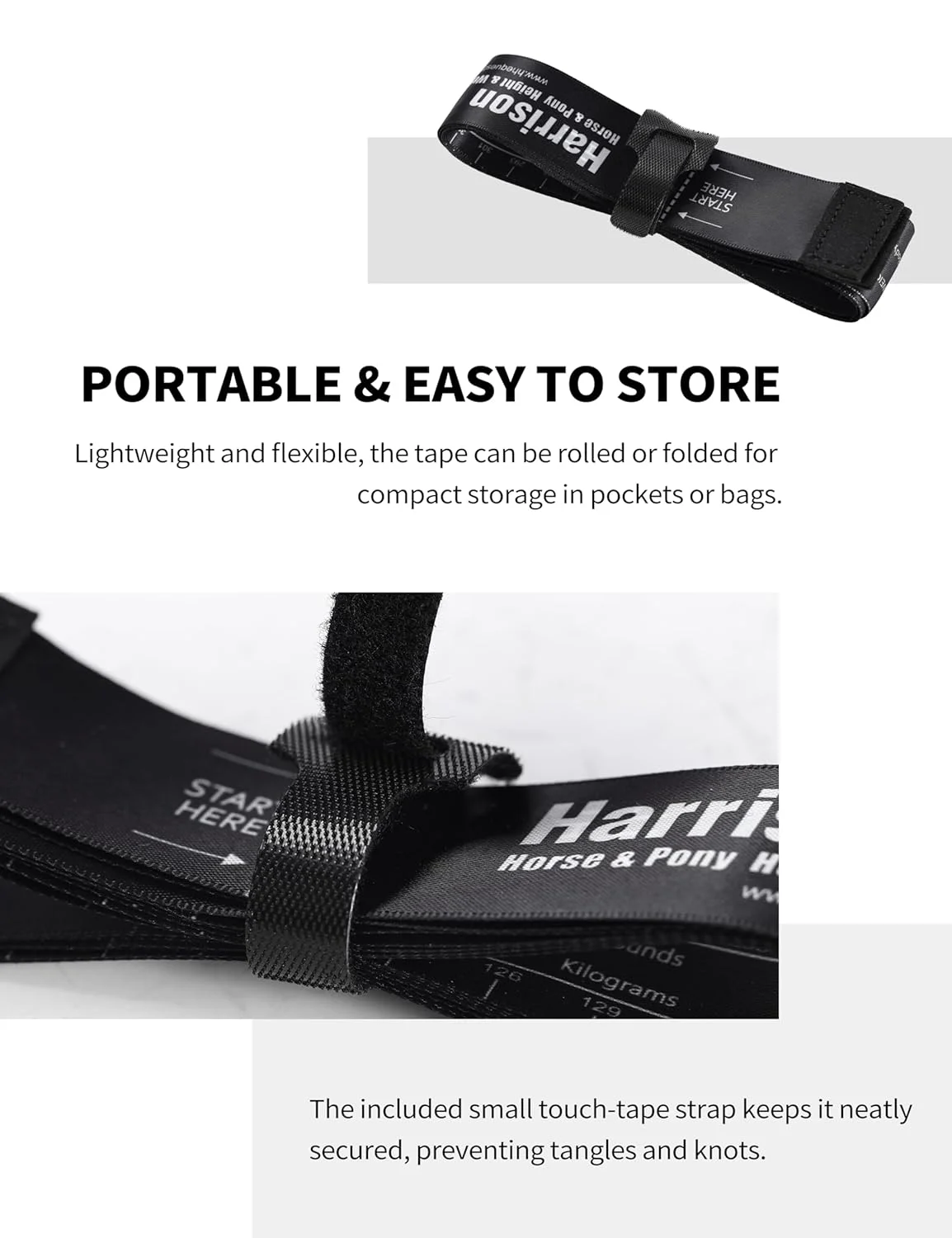 متر اندازه گیری وزن اسب هریسون هاوارد، اندازه گیری دقیق قد و وزن اسب، قابل حمل، طول 2 متر - مشکی (3 عددی)