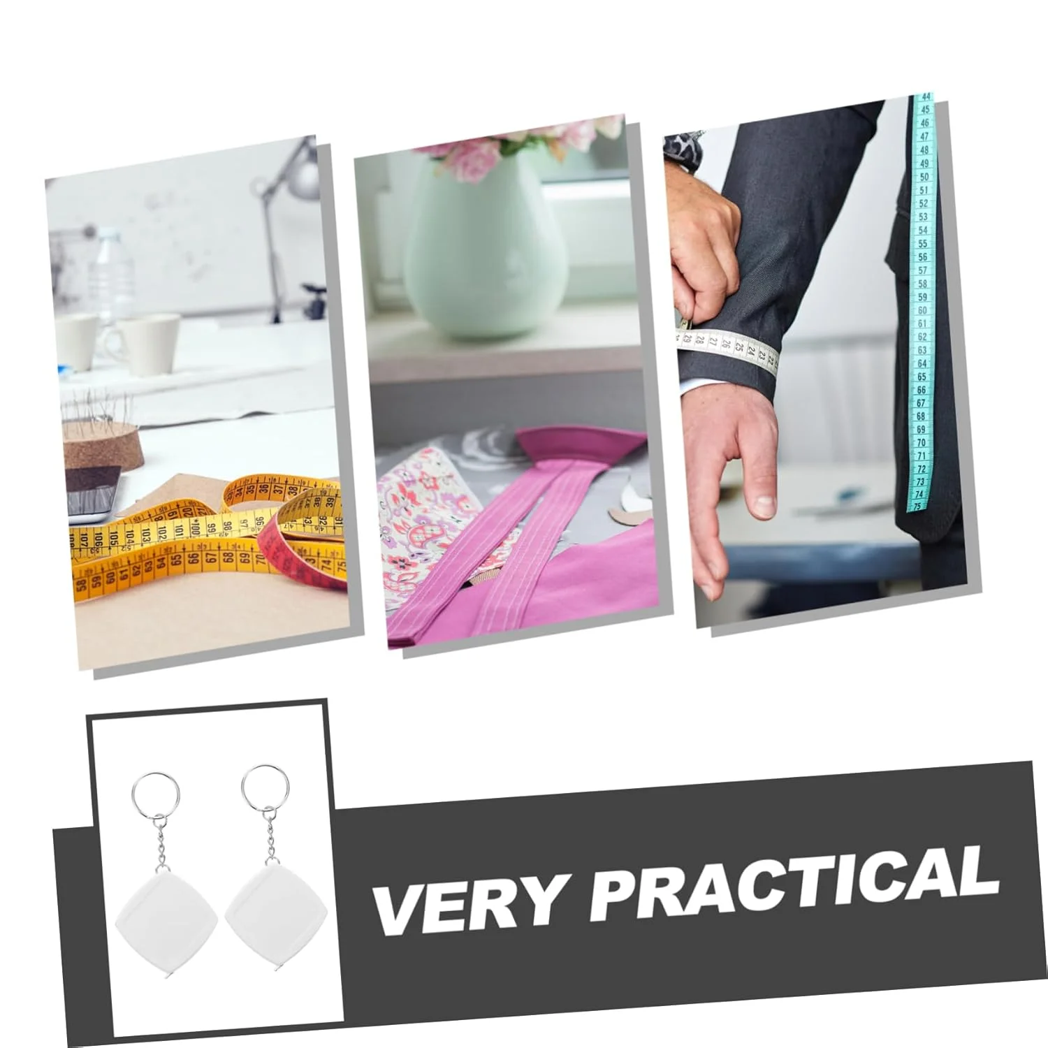 STOBOK 2 عدد متر نواری کوچک قابل حمل، متر اندازه گیری، جاکلیدی، اندازه گیری تاشو کوچک، خیاطی، درز، سفید، ABS