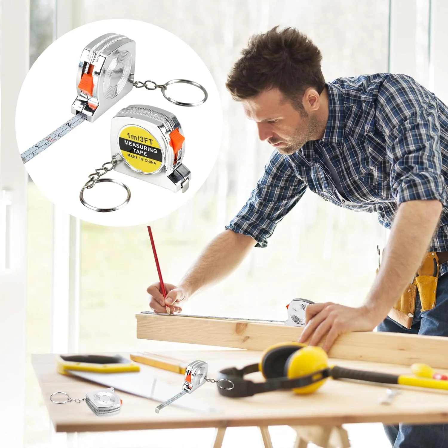 متر نواری کوچک 90 سانتی متری جاکلیدی، متر نواری مینی قابل حمل و جمع شونده با مکانیزم قفل کشویی برای ابزارهای استفاده روزانه یا هدایای مهمانی ساخت و ساز کودکان (120 عدد)