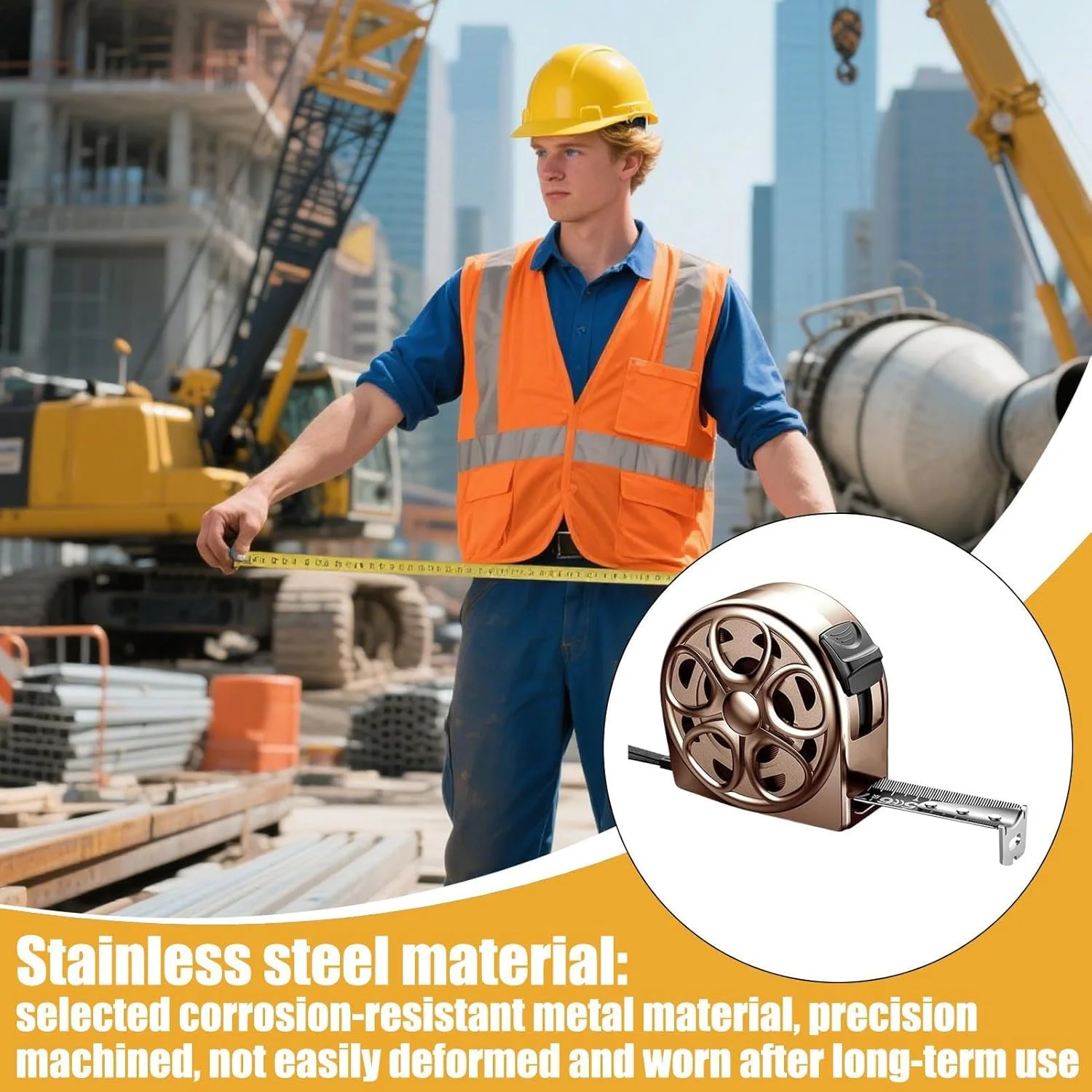 متر نواری استیل ضد زنگ | خط کش اندازه گیری با قفل فوری و طراحی توخالی، ابزار اندازه گیری دستی ضد افتادن برای مسیرهای کشاورزی، مهندسی صنعتی، نجاری و فضای باز