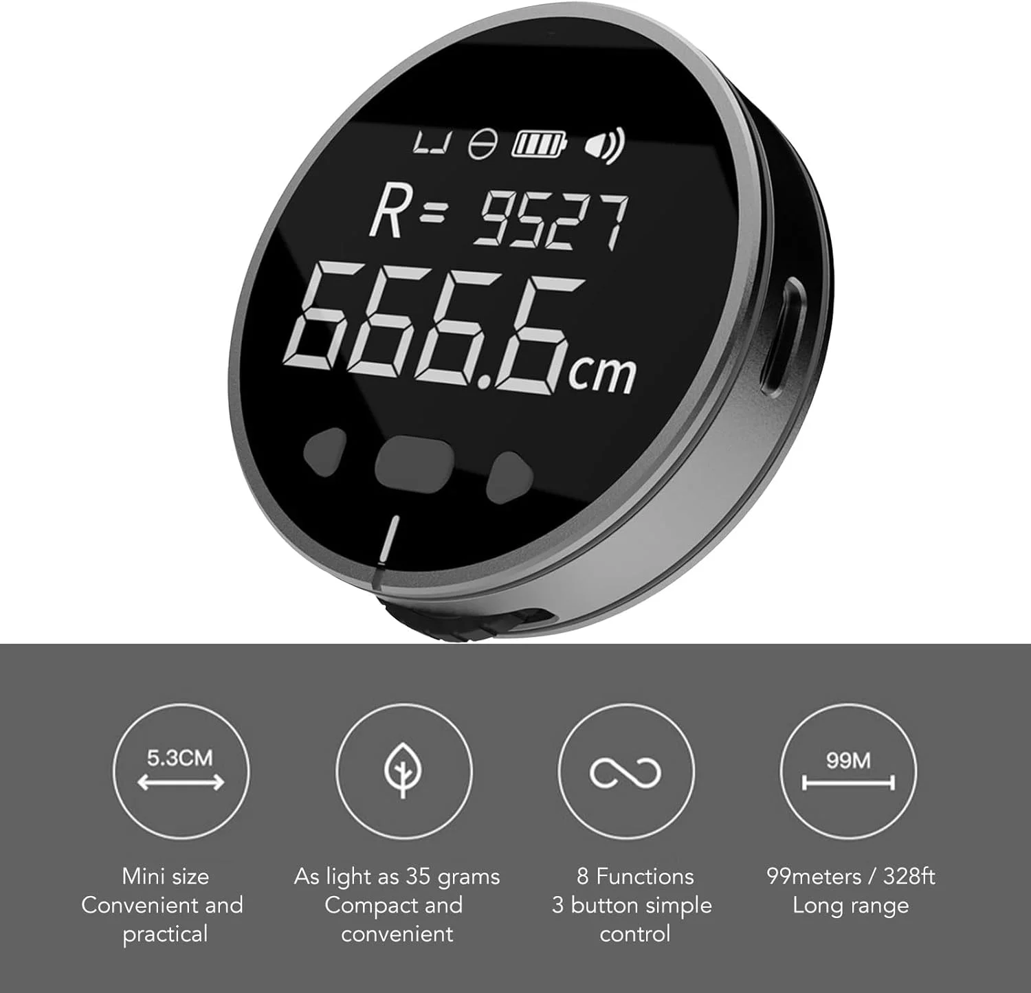 متر نواری دیجیتال با صفحه نمایش LCD، 100 متر، قابل شارژ، ابزار اندازه گیری مسافت های طولانی برای سطوح صاف، منحنی و قطر