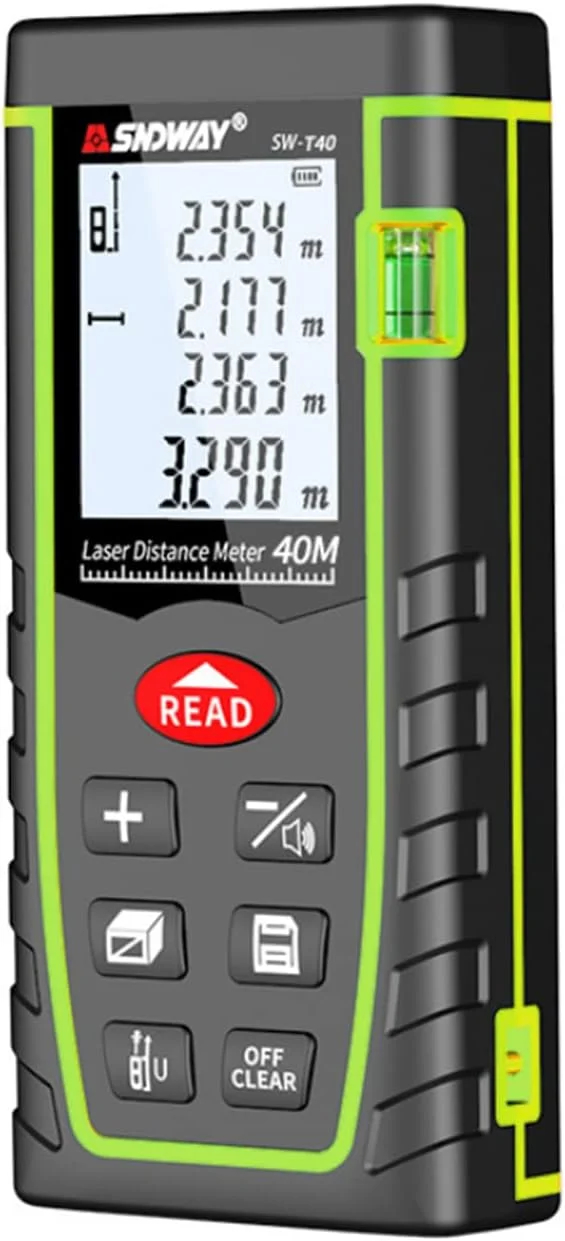 فاصله یاب لیزری دیجیتال SNDWAY SW-T40، متر لیزری 40 متری، تراز حبابی، ابزار اندازه گیری مساحت و حجم