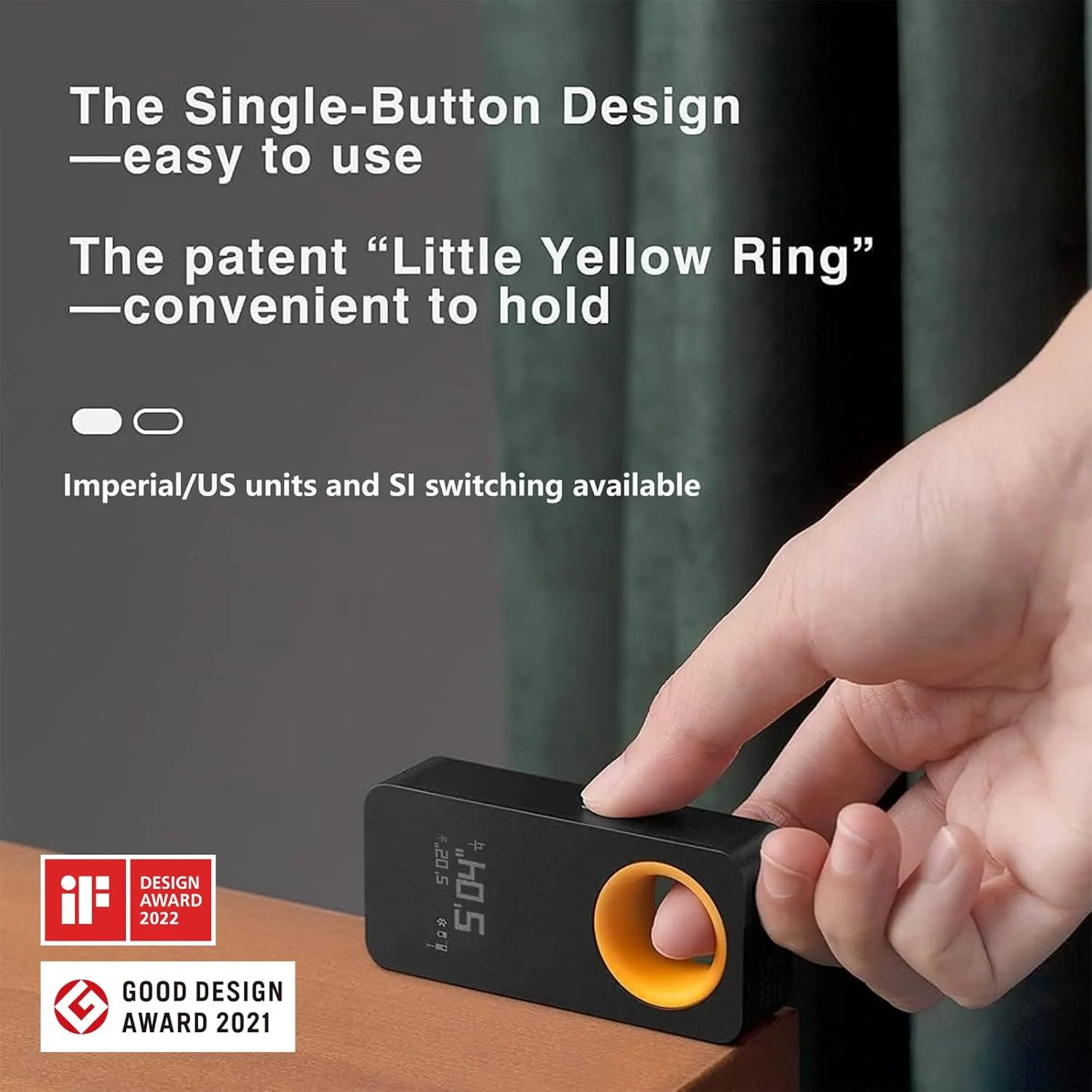 متر لیزری هوشمند HOTO iRing با بلوتوث، 30 متر، دقت ±1/16 اینچ، 2 حالت اندازه گیری، واحدهای قابل تغییر M/Ft، شارژ Type-C