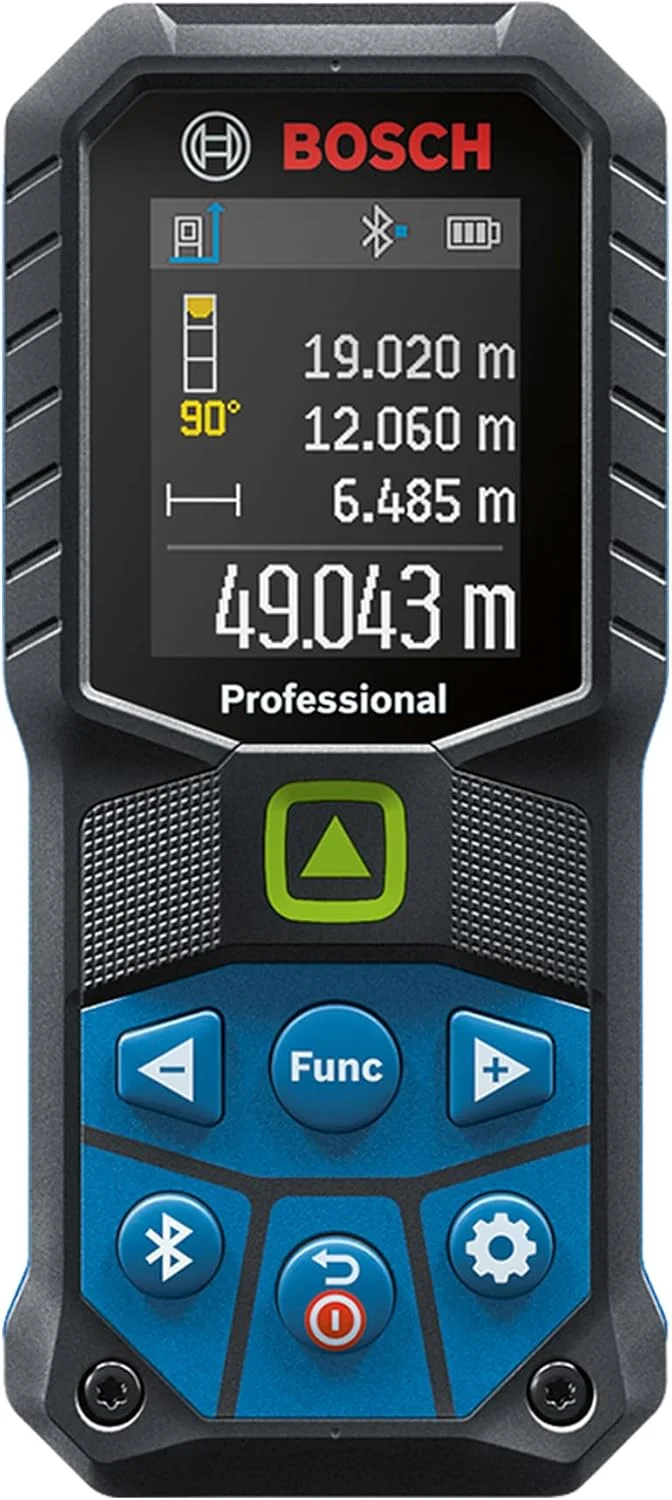 متر لیزری حرفه ای بوش مدل GLM 50-27 CG (لیزر سبز، برد: تا 50 متر، مقاوم، IP65، انتقال داده از طریق بلوتوث، 2 عدد باتری AA، بند دستی، کیف)