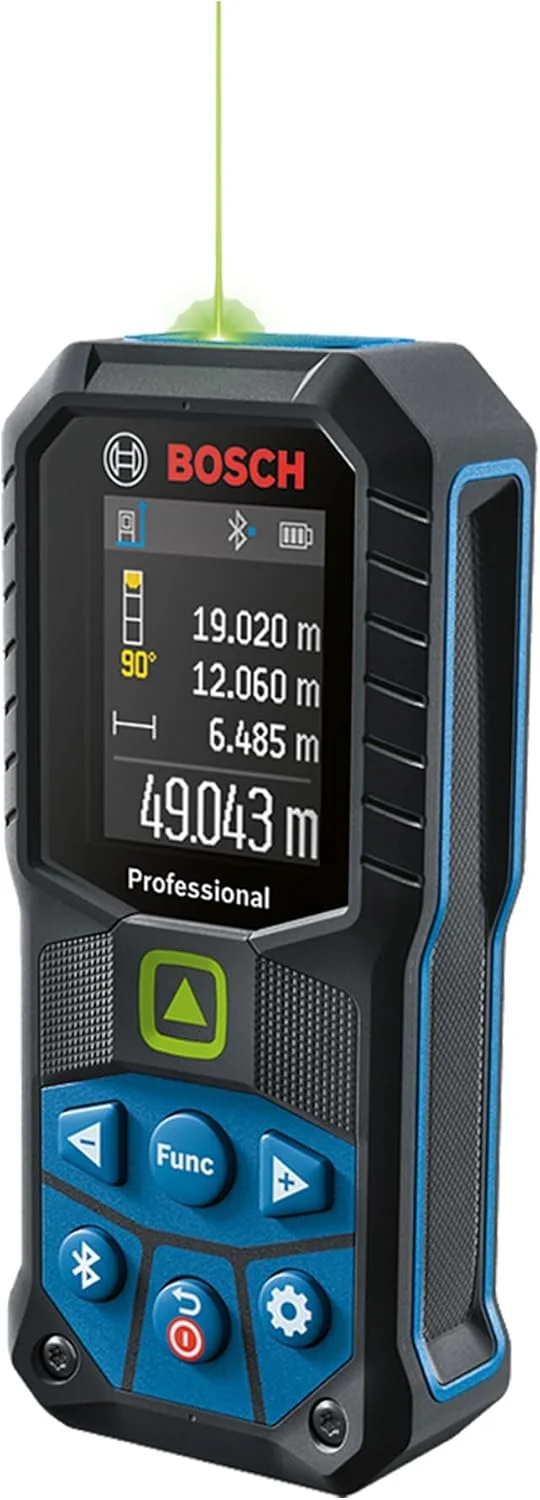 متر لیزری حرفه ای بوش مدل GLM 50-27 CG (لیزر سبز، برد: تا 50 متر، مقاوم، IP65، انتقال داده از طریق بلوتوث، 2 عدد باتری AA، بند دستی، کیف)