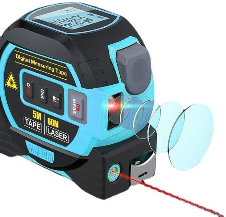متر لیزری 3 در 1 Moniss، متر نواری 5 متری، نمایشگر LCD با نور پس زمینه، دستگاه اندازه گیری فاصله، تجهیزات نقشه برداری حجم مساحت ساختمان 60 متر