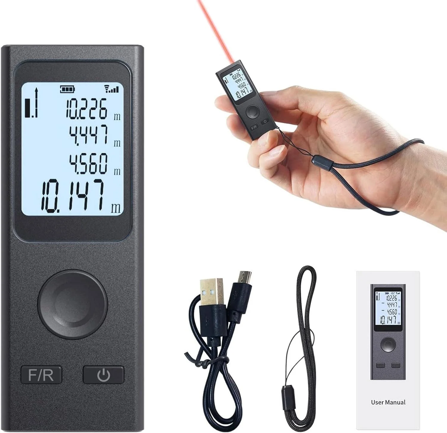 متر لیزری هوشمند، مینی متر فاصله یاب لیزری دستی، 30 متری با قابلیت شارژ USB، ابزار اندازه گیری لیزری با نور پس زمینه LCD با حالت فیثاغورث، اندازه گیری فاصله، مساحت و حجم متر لیزری هوشمند، مینی متر فاصله یاب لیزری دستی، 30 متری با قابلیت شارژ USB، ابزار اندازه گیری لیزری با نور پس زمینه LCD با حالت فیثاغورث، اندازه گیری فاصله، مساحت و حجم