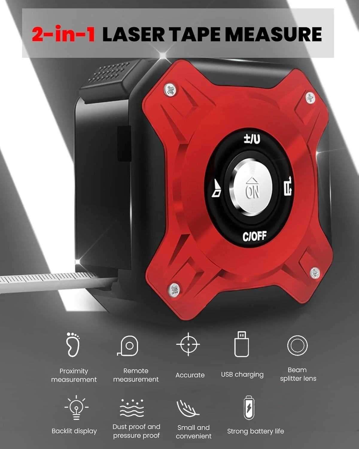 متر لیزری GOGOBAO، متر لیزری 43 متری و متر نواری 5 متری، ابزار اندازه گیری دیجیتال با دقت بالا، تغییر واحد Ft/Ft+in/in/M و حالت فیثاغورث، اندازه گیری فاصله، مساحت و حجم متر لیزری GOGOBAO، متر لیزری 43 متری و متر نواری 5 متری، ابزار اندازه گیری دیجیتال با دقت بالا، تغییر واحد Ft/Ft+in/in/M و حالت فیثاغورث، اندازه گیری فاصله، مساحت و حجم