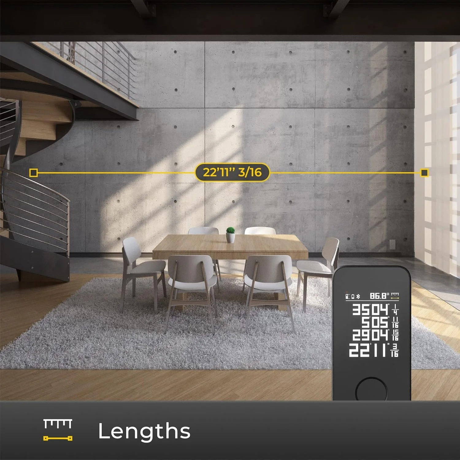 متر لیزری هوتو پرو با بلوتوث، اندازه گیری لحظه ای، قابل شارژ با USB-C، دارای 5 حالت، صفحه نمایش رنگی LCD، 850mAh، 50 متر، واحد M/Ft/in، ابزار اندازه گیری لیزری با دقت بالا با خط کش مجازی