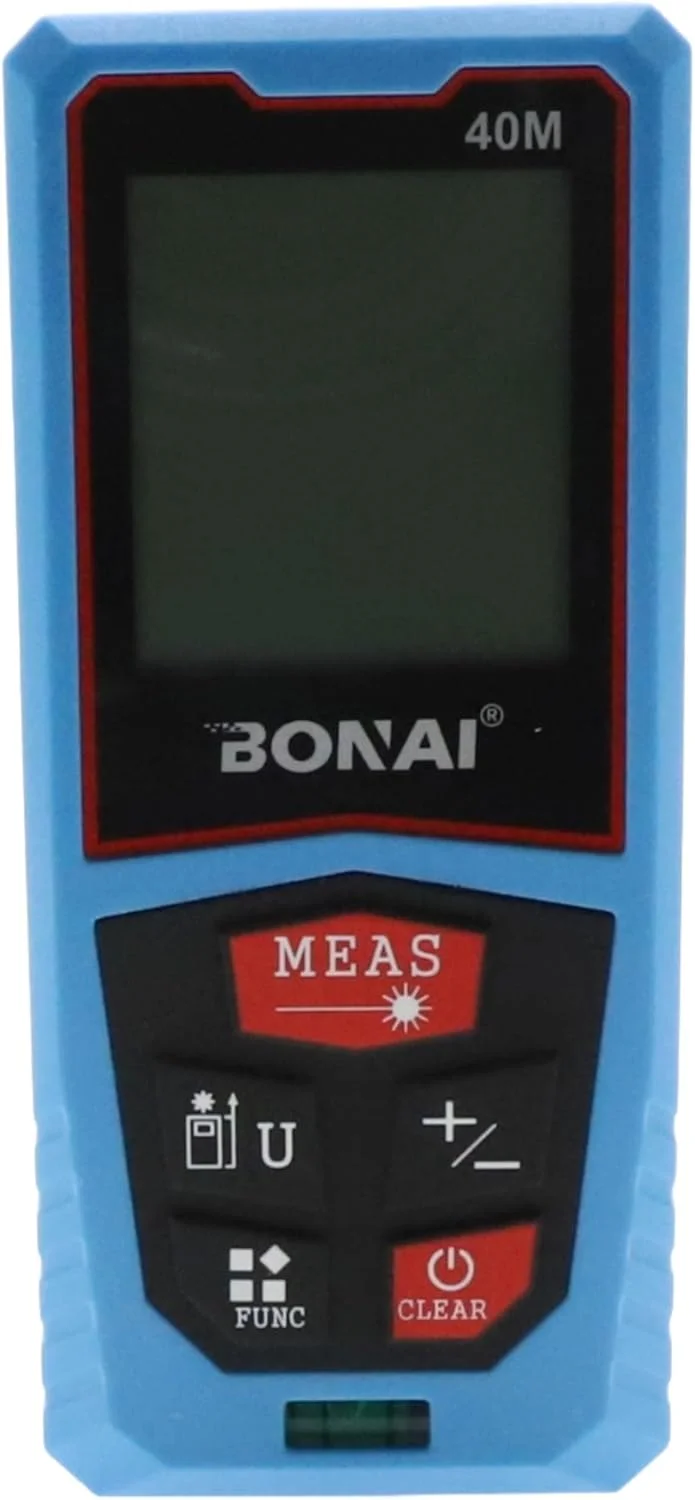 متر لیزری 40 متری بونای با 1 تراز حبابی، تغییر واحد متر/اینچ/فوت، صفحه نمایش LCD با نور پس زمینه، حالت فیثاغورس، مساحت و حجم متر لیزری 40 متری بونای با 1 تراز حبابی، تغییر واحد متر/اینچ/فوت، صفحه نمایش LCD با نور پس زمینه، حالت فیثاغورس، مساحت و حجم