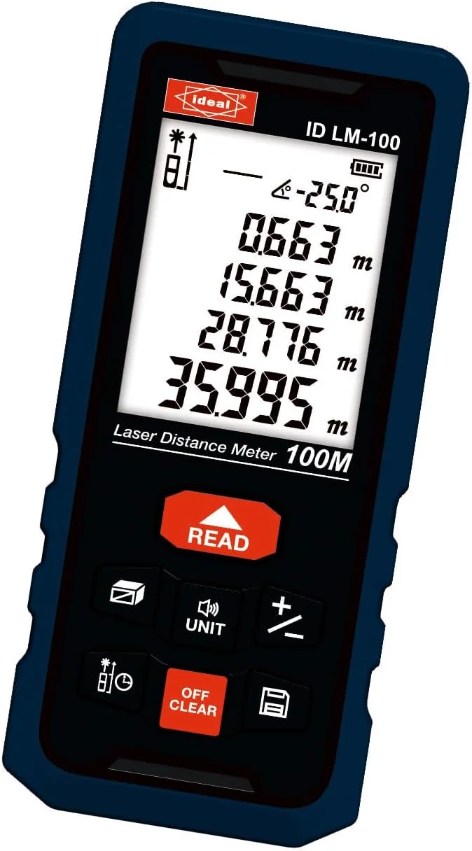 متر لیزری IDEAL POWER TOOLS مدل ID LM-100 با برد 100 متر - دقیق، چند منظوره با تراز الکترونیکی، طراحی بادوام و کاربری آسان متر لیزری IDEAL POWER TOOLS مدل ID LM-100 با برد 100 متر - دقیق، چند منظوره با تراز الکترونیکی، طراحی بادوام و کاربری آسان