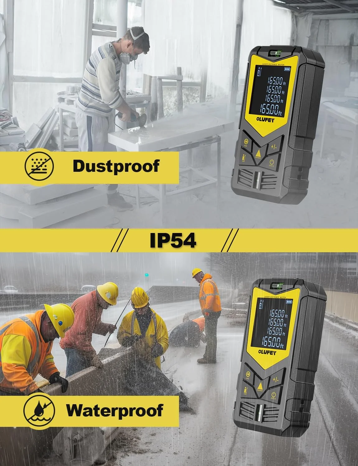 متر لیزری، دستگاه متر فاصله لیزری ابزار اندازه گیری دیجیتال قابل حمل IP54 با ترازهای حبابی و صفحه نمایش LCD با نور پس زمینه