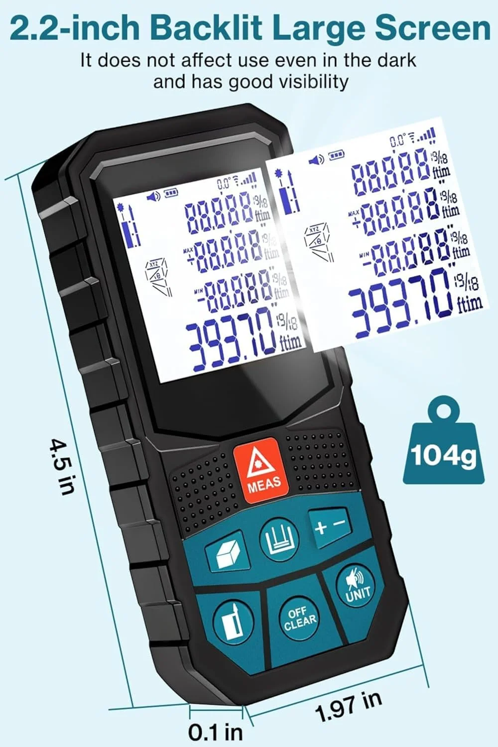 ابزار اندازه گیری لیزری XISICIAO، متر لیزری قابل حمل، مسافت یاب لیزری دیجیتال با زاویه ی واقعی و صفحه نمایش LCD ضد آب، متل لیزری