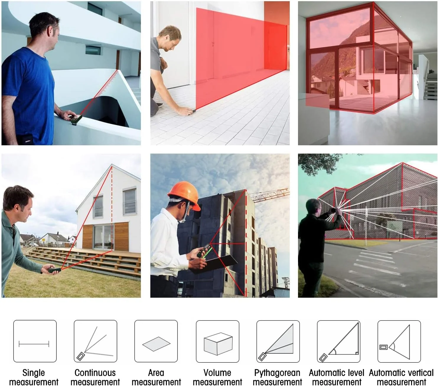 فاصله یاب Ecvv، متر فاصله، ابزار اندازه گیری لیزری دیجیتال قابل حمل، اندازه گیری مساحت و حجم، برد 60 متری با تراز حبابی و صفحه نمایش 4 خطی LCD