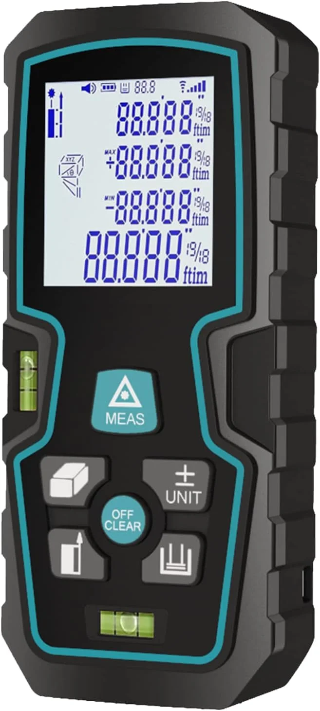 متر لیزری 50 متری INKBIRDPLUS، ذخیره 10 مجموعه داده، تغییر واحد M/in/Ft، LCD با نور پس زمینه، اندازه گیری فاصله، مساحت و حجم، کلاس 2M II، باتری شامل (50 متر)