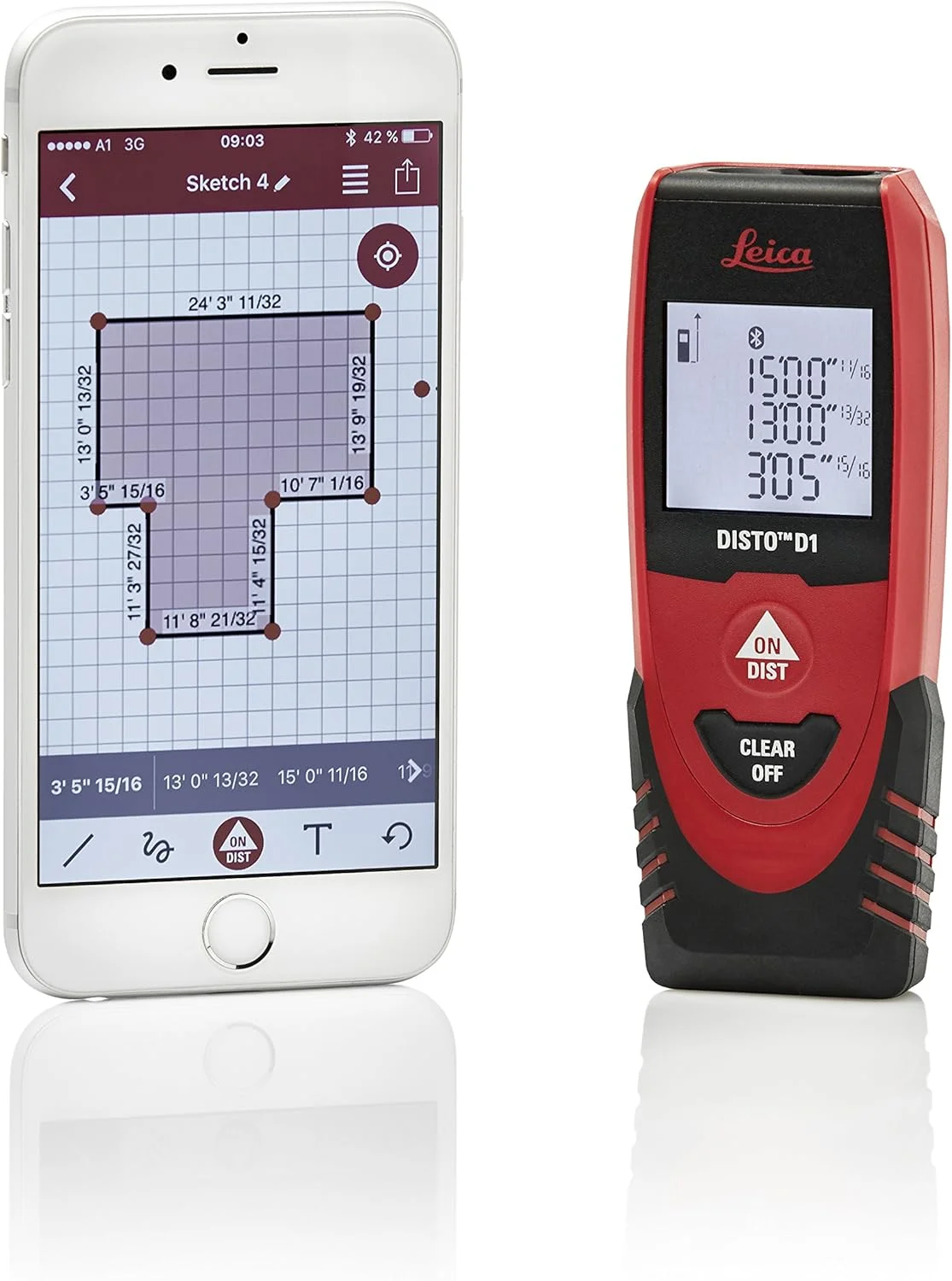 متر لیزری Leica DISTO D1 با برد 36 متر و بلوتوث 4.0، مشکی/قرمز