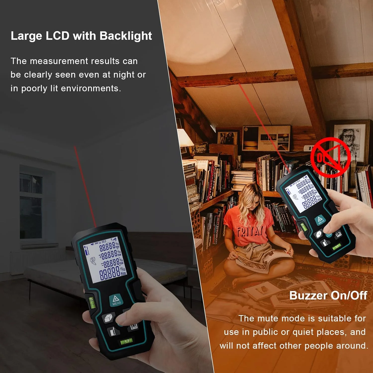 متر لیزری 50 متری INKBIRDPLUS، ذخیره 10 مجموعه داده، تغییر واحد M/in/Ft، LCD با نور پس زمینه، اندازه گیری فاصله، مساحت و حجم، کلاس 2M II، باتری شامل (50 متر)