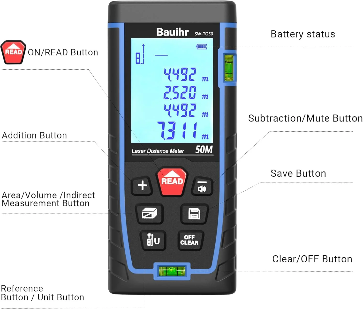 ابزار اندازه گیری لیزری Bauihr با برد 50/100 متر