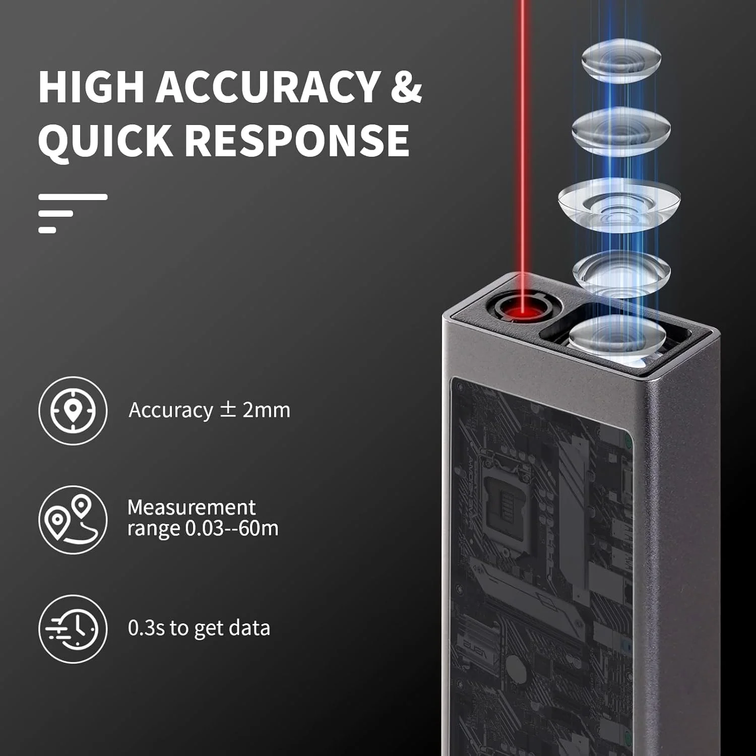 متر لیزری هایچیکا - فاصله یاب لیزری قابل شارژ 60 متری با نور پس زمینه LCD، حالت های اندازه گیری چندگانه، اندازه گیری مساحت و حجم متر لیزری هایچیکا - فاصله یاب لیزری قابل شارژ 60 متری با نور پس زمینه LCD، حالت های اندازه گیری چندگانه، اندازه گیری مساحت و حجم