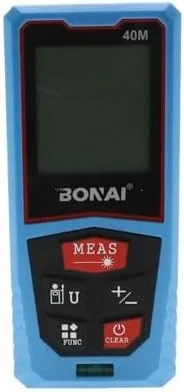 متر لیزری 40 متری BONAI با صفحه نمایش LCD دارای نور پس زمینه و 1 تراز حبابی
