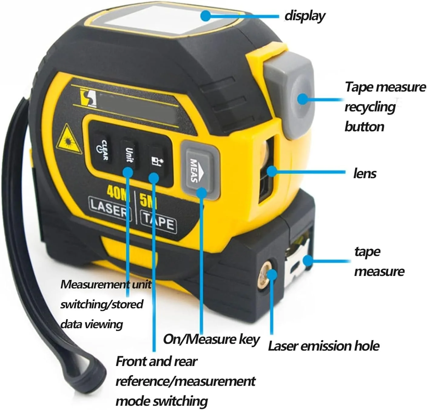 متر لیزری 3 در 1 Almighty Ruler، متر لیزری Almighty Tools، اندازه گیری لیزری با دقت بالا 196/131 فوت و متر نواری دستی 16 فوت (آبی - 196 فوت/60 متر) متر لیزری 3 در 1 Almighty Ruler، متر لیزری Almighty Tools، اندازه گیری لیزری با دقت بالا 196/131 فوت و متر نواری دستی 16 فوت (آبی - 196 فوت/60 متر)