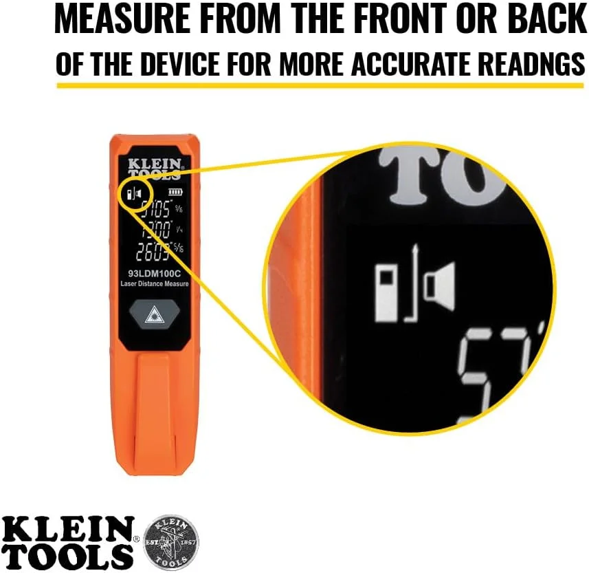 متر لیزری 30 متری کلاین تولز، دقت بالای لیزر تا +/- 1.5 میلی متر، طراحی جمع و جور با صفحه نمایش LCD مدل 93LDM100C