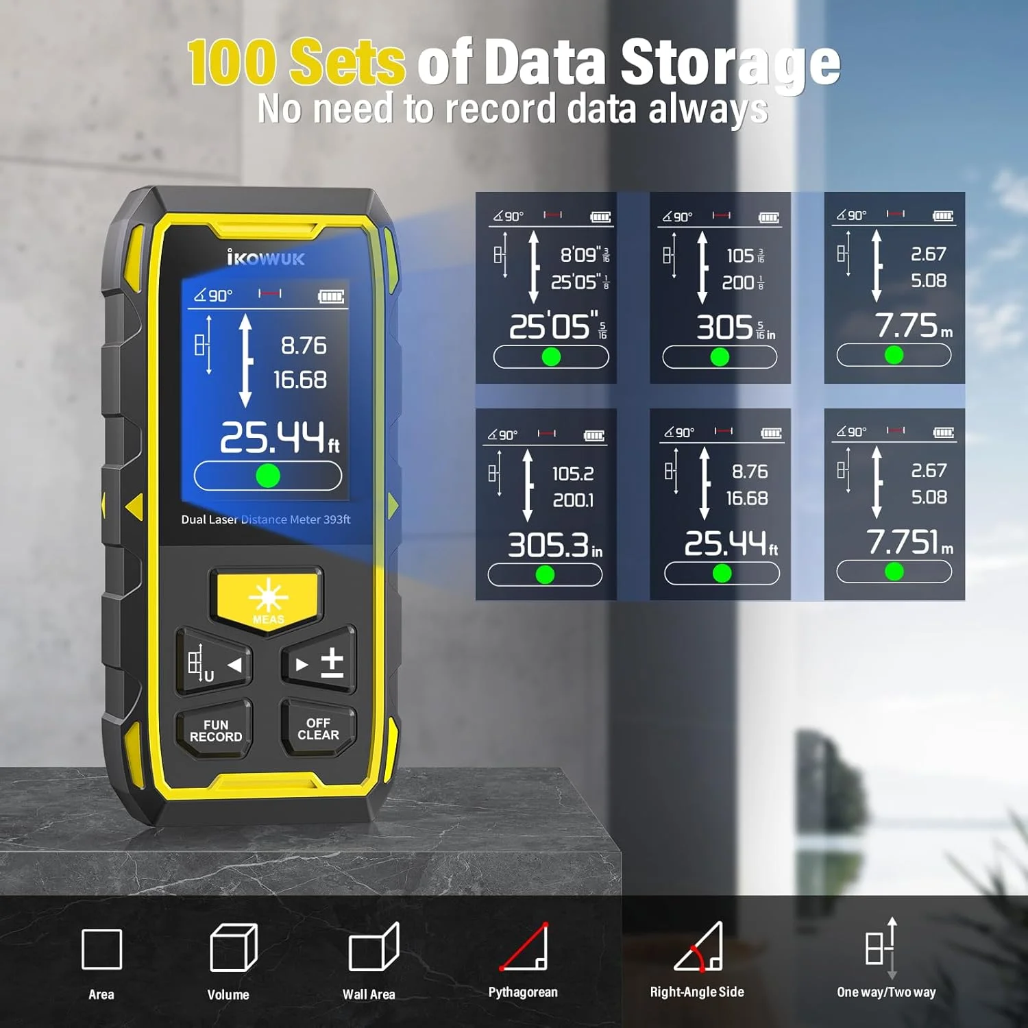 ابزار اندازه گیری لیزری دوگانه IKOVWUK، 120 متر ابزار اندازه گیری لیزری دوگانه IKOVWUK، 120 متر