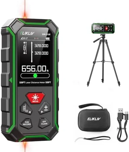 متر لیزری دیجیتال، برد 100 متر، صفحه نمایش LCD با نور پس زمینه، مشکی/سبز متر لیزری دیجیتال، برد 100 متر، صفحه نمایش LCD با نور پس زمینه، مشکی/سبز