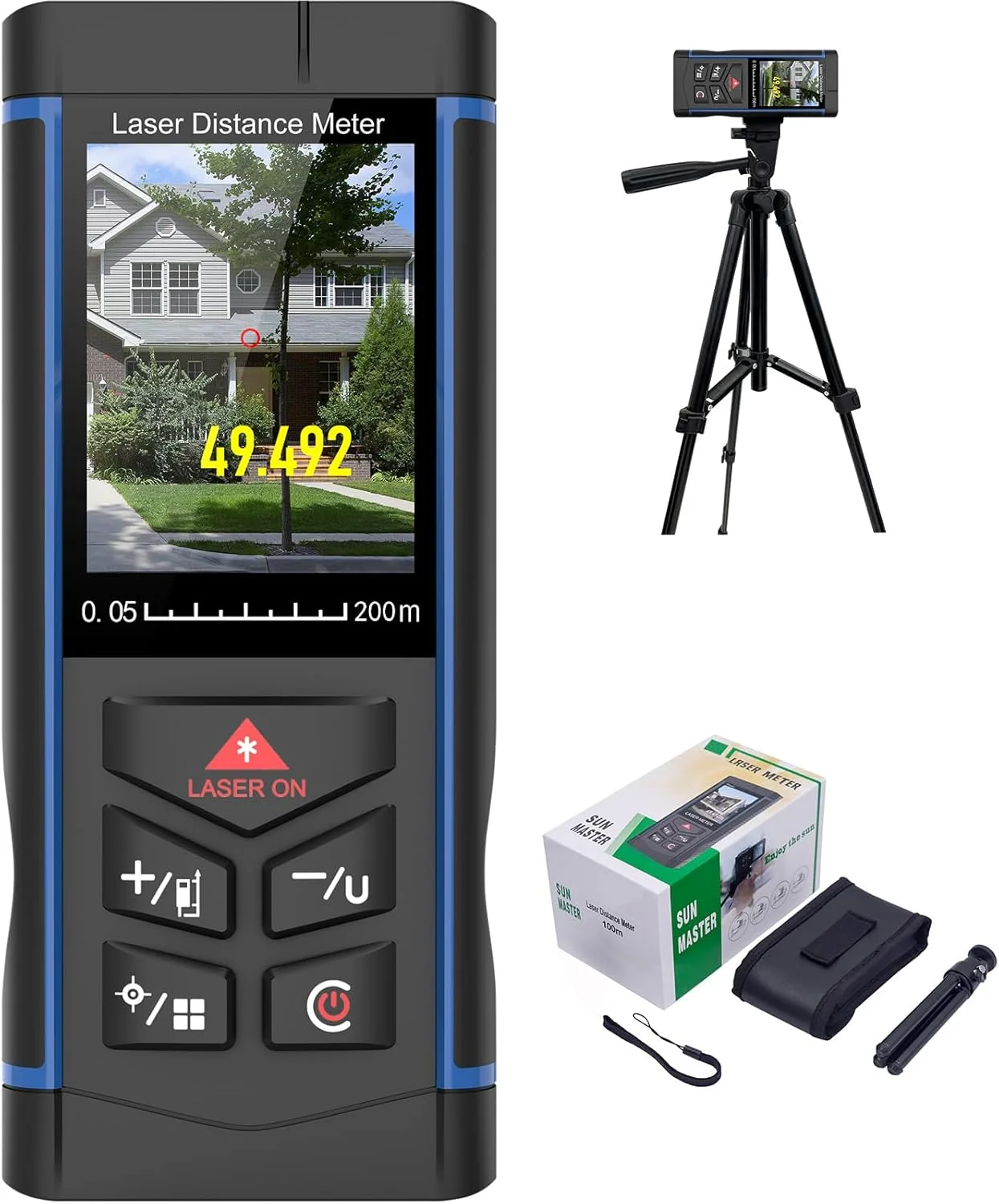 متر لیزری 200 متری با دوربین 6X، دقت ±2 میلی متر، تراز الکترونیکی، زاویه سنجی لحظه ای، مناسب فضای باز و بسته برای اندازه گیری مساحت، حجم و فاصله، به همراه سه پایه متر لیزری 200 متری با دوربین 6X، دقت ±2 میلی متر، تراز الکترونیکی، زاویه سنجی لحظه ای، مناسب فضای باز و بسته برای اندازه گیری مساحت، حجم و فاصله، به همراه سه پایه